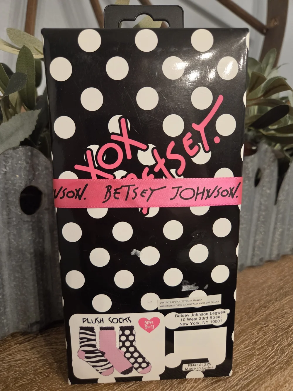 Betsey Johnson Pink & Black Plush Socks 3-Pack
